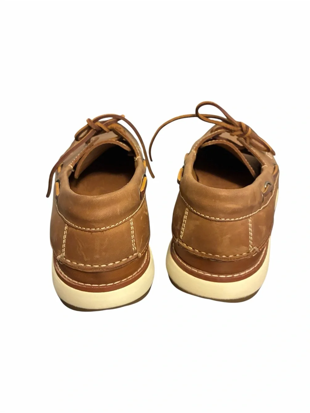 Johnston & Murphy TRUFOAM Sheepskin Leather Boat Shoes Tan Brown Mens 10